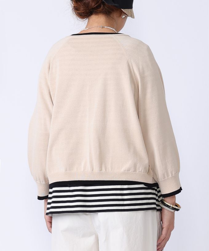 カネルカーデ　バイカラー強撚綿カーディガン