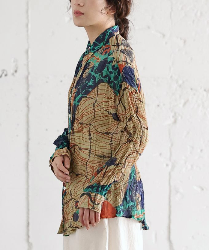 くさしゃつ　さかなのせかい よる ［Kusa Kanmuri　シルクコットンシャツ］