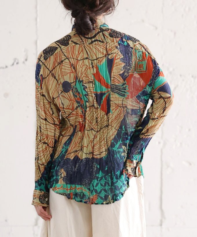 くさしゃつ　さかなのせかい よる ［Kusa Kanmuri　シルクコットンシャツ］
