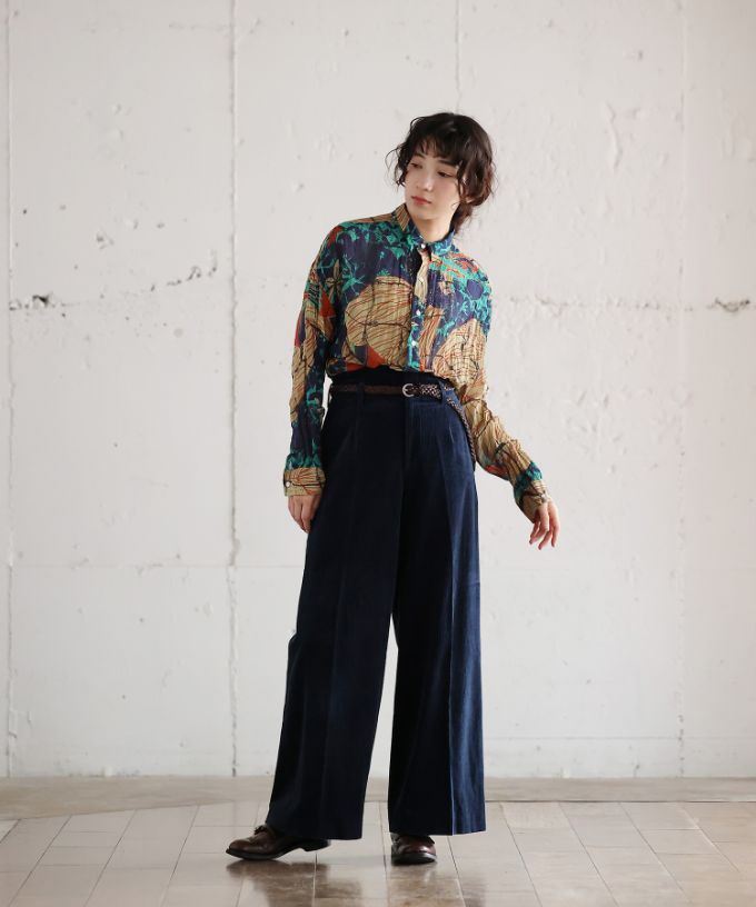 くさしゃつ　さかなのせかい よる ［Kusa Kanmuri　シルクコットンシャツ］