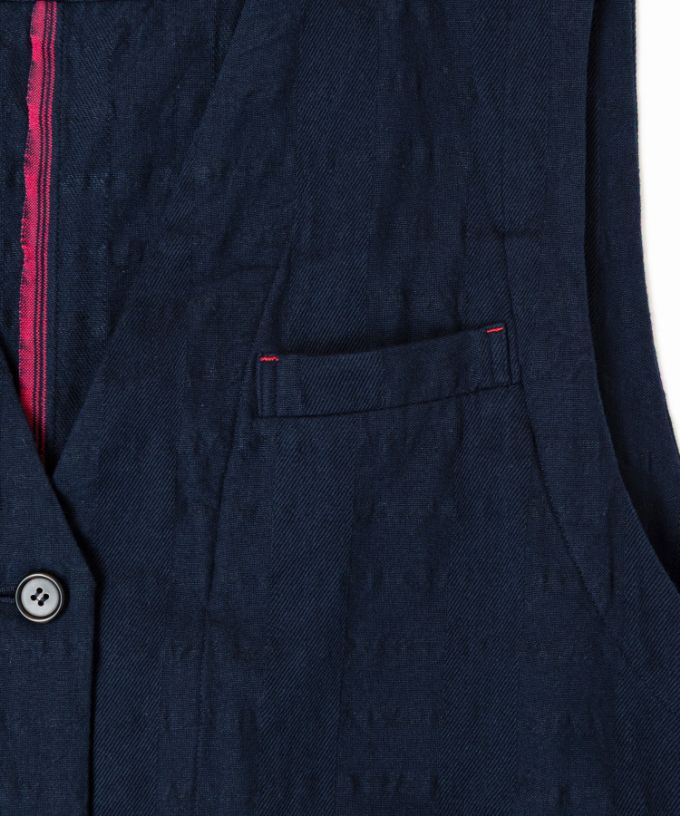 ロカベスト・ネイビー　オリジナルコットンリネンロングジレ