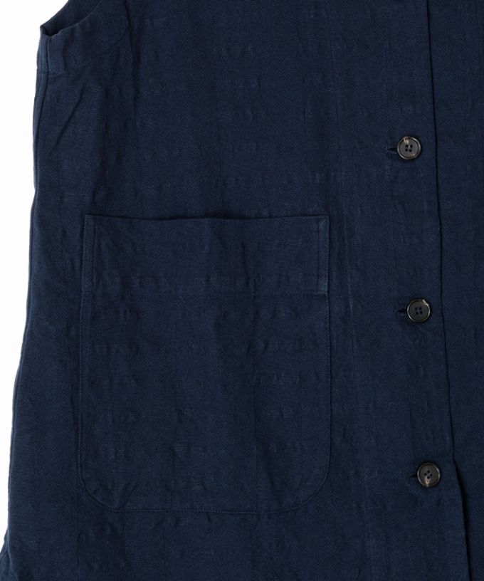 ロカベスト・ネイビー　オリジナルコットンリネンロングジレ