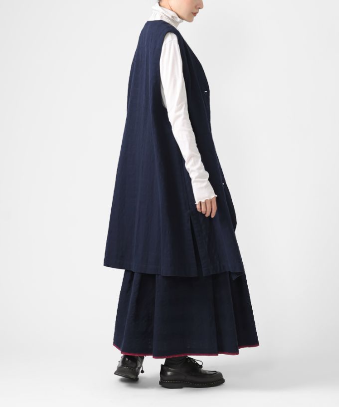 ロカベスト・ネイビー　オリジナルコットンリネンロングジレ