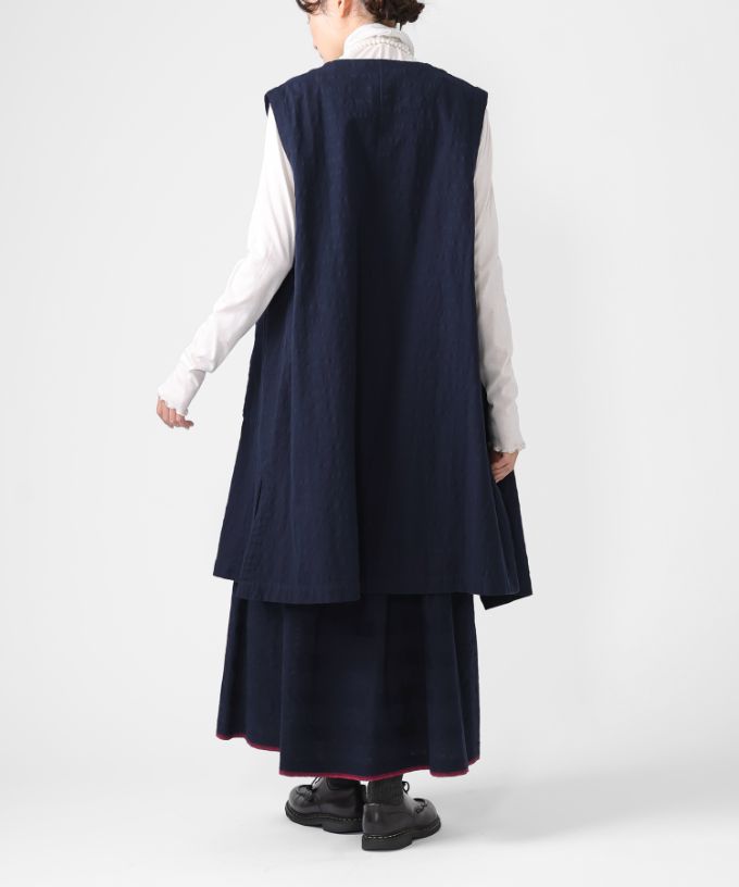 ロカベスト・ネイビー　オリジナルコットンリネンロングジレ