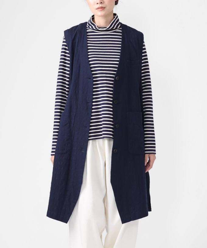 ロカベスト・ネイビー　オリジナルコットンリネンロングジレ