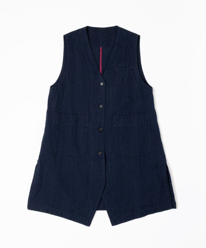 ロカベスト・ネイビー　オリジナルコットンリネンロングジレ