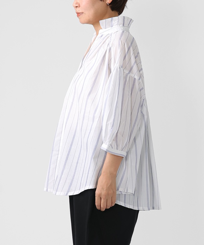 【SALE】ロゼル　ストライプコットンのV開きブラウス