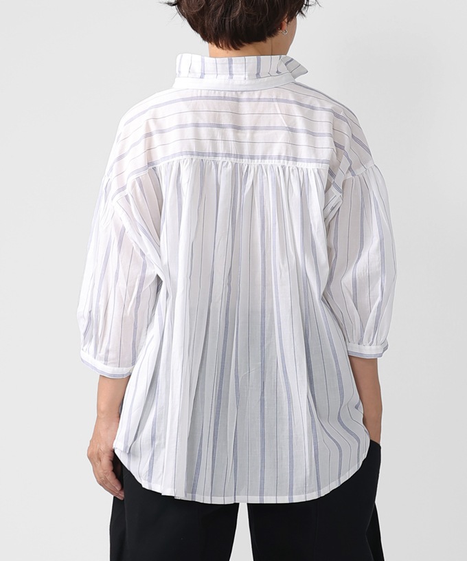 【SALE】ロゼル　ストライプコットンのV開きブラウス