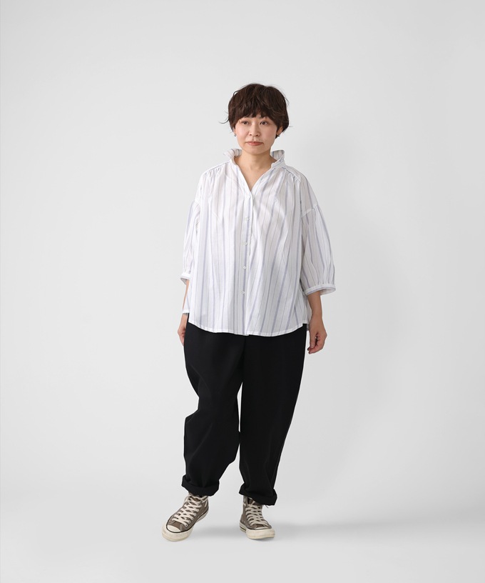 【SALE】ロゼル　ストライプコットンのV開きブラウス