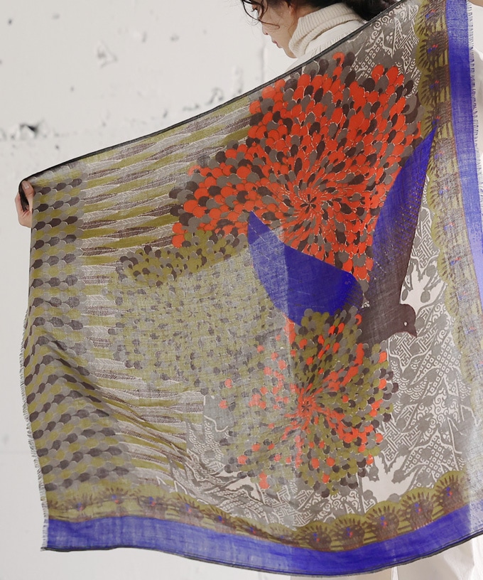 うつくしいとり　[Kusa Kanmuri ウールストール]