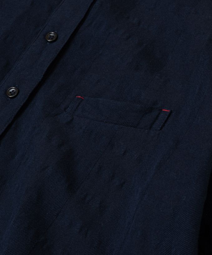 ジェラドレス・ネイビー　オリジナルコットンリネン立襟ドレス