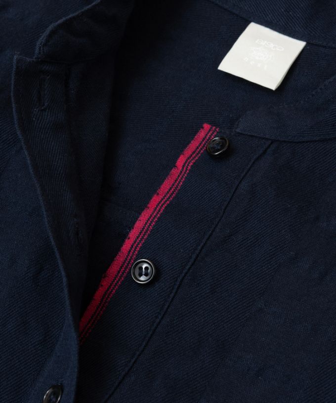 ジェラドレス・ネイビー　オリジナルコットンリネン立襟ドレス