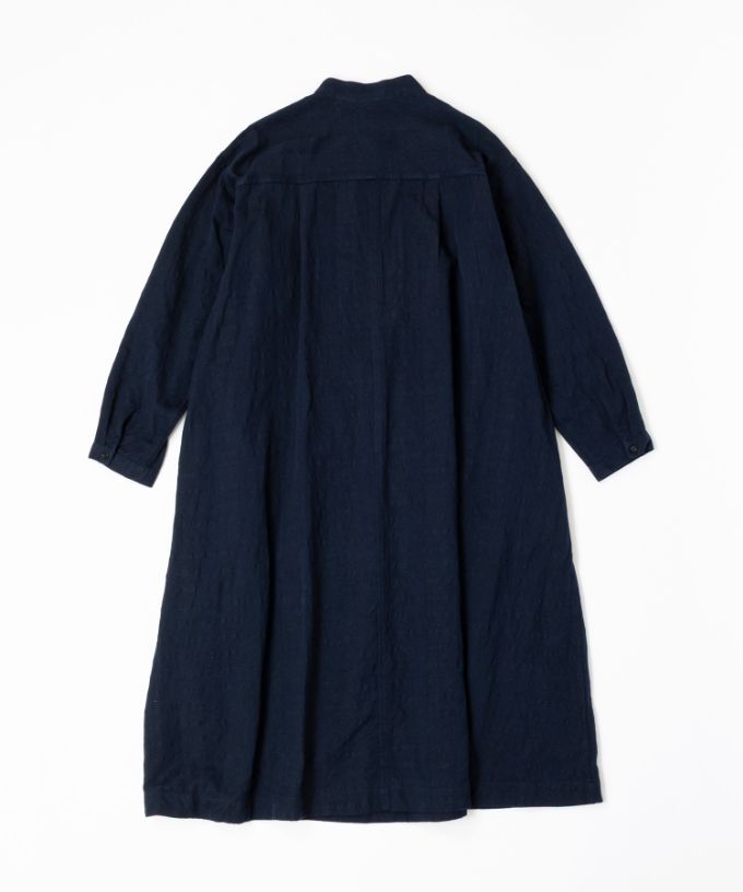 ジェラドレス・ネイビー　オリジナルコットンリネン立襟ドレス