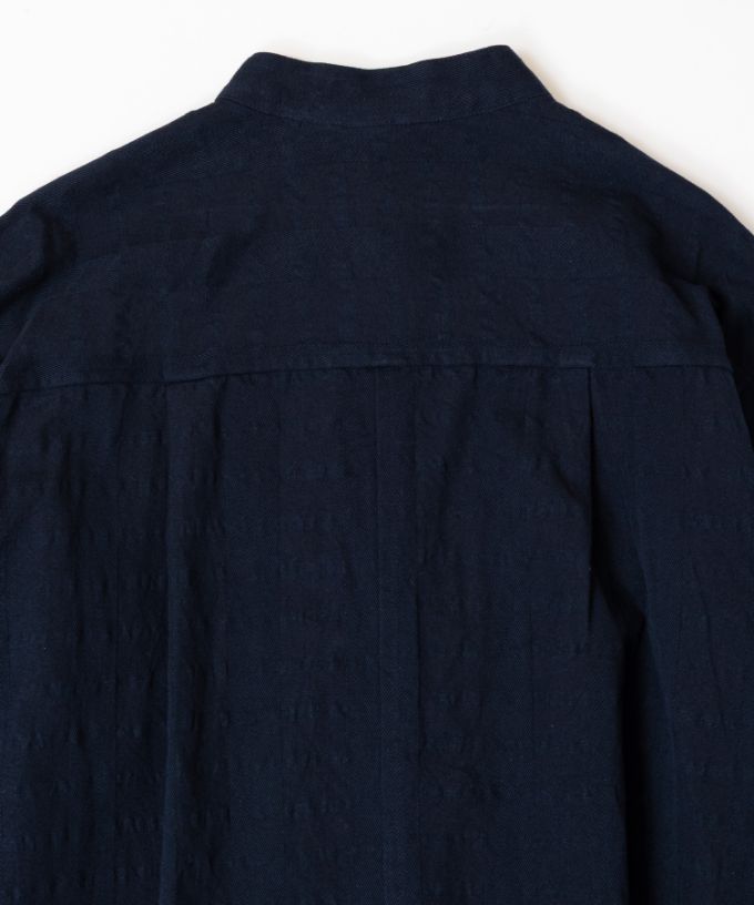 ジェラドレス・ネイビー　オリジナルコットンリネン立襟ドレス