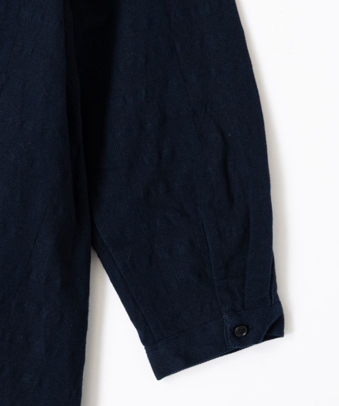 ジェラドレス・ネイビー　オリジナルコットンリネン立襟ドレス