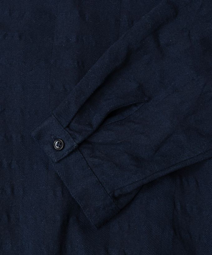 ジェラドレス・ネイビー　オリジナルコットンリネン立襟ドレス