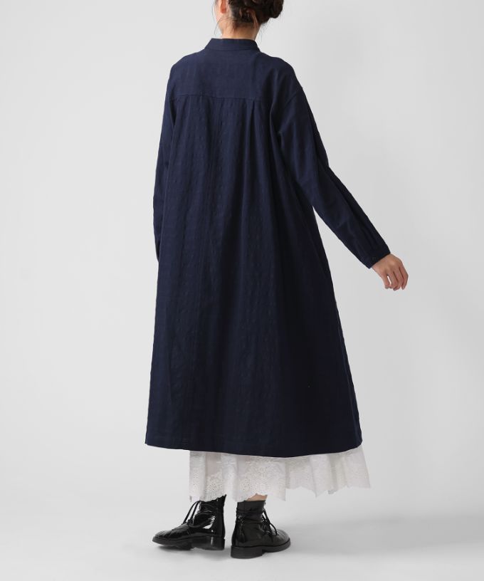 ジェラドレス・ネイビー　オリジナルコットンリネン立襟ドレス