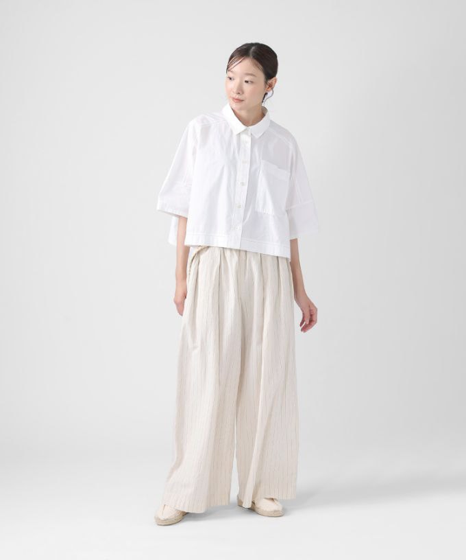 シドラパンツ・C　フロントタックのコットンリネンワイドパンツ