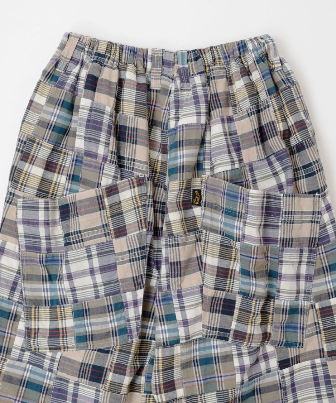 マオパンツ・37 マドラスチェックパッチワークのビッグポケットパンツ