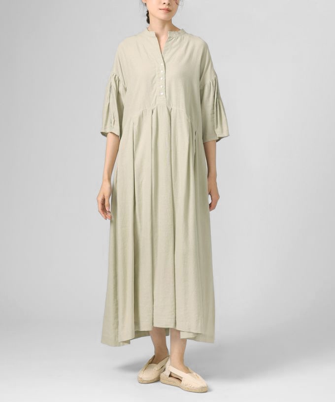【SALE】カナデドレス　ソフト綿麻素材のボックスタックドレス
