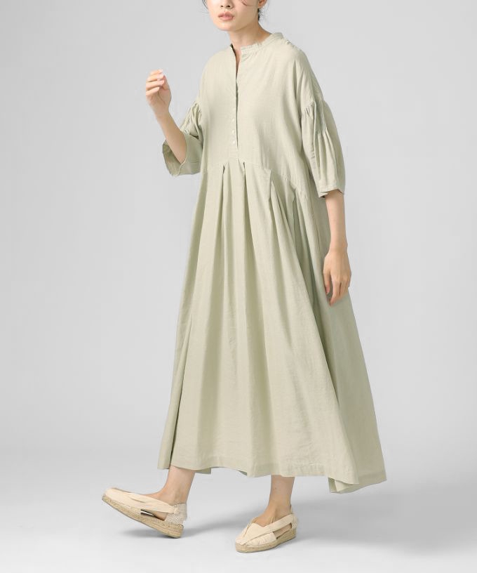 【SALE】カナデドレス　ソフト綿麻素材のボックスタックドレス