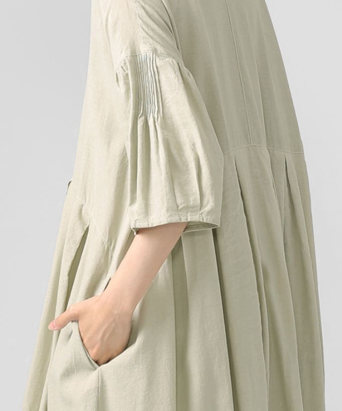 【SALE】カナデドレス　ソフト綿麻素材のボックスタックドレス