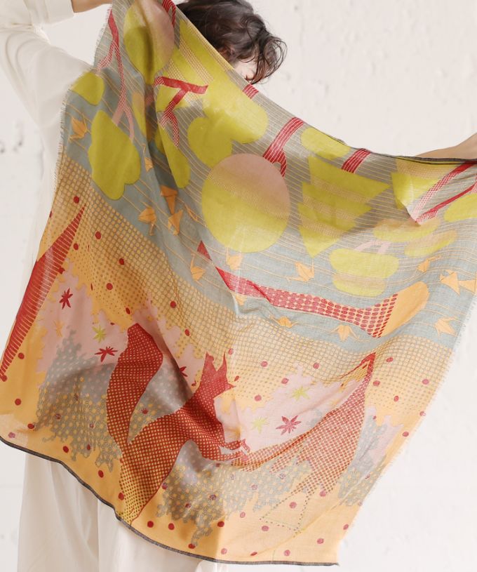 きつねとつる　[Kusa Kanmuri ウールストール]