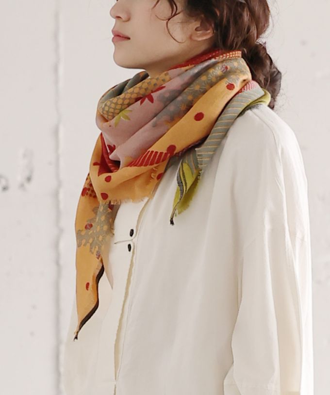 きつねとつる　[Kusa Kanmuri ウールストール]