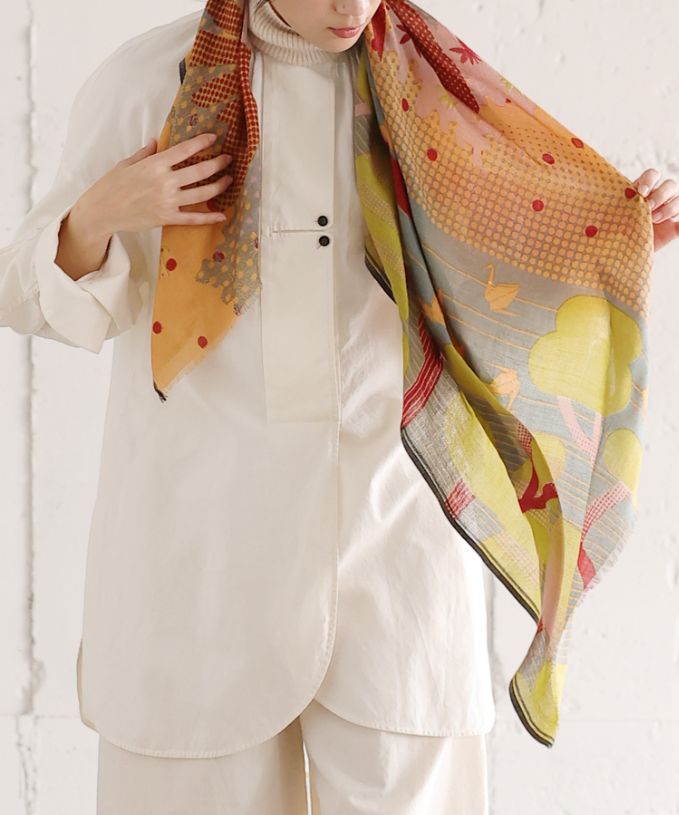 きつねとつる　[Kusa Kanmuri ウールストール]