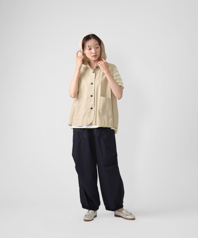 フィノパンツ　タック入り裾リブのワイドリラクシングパンツ