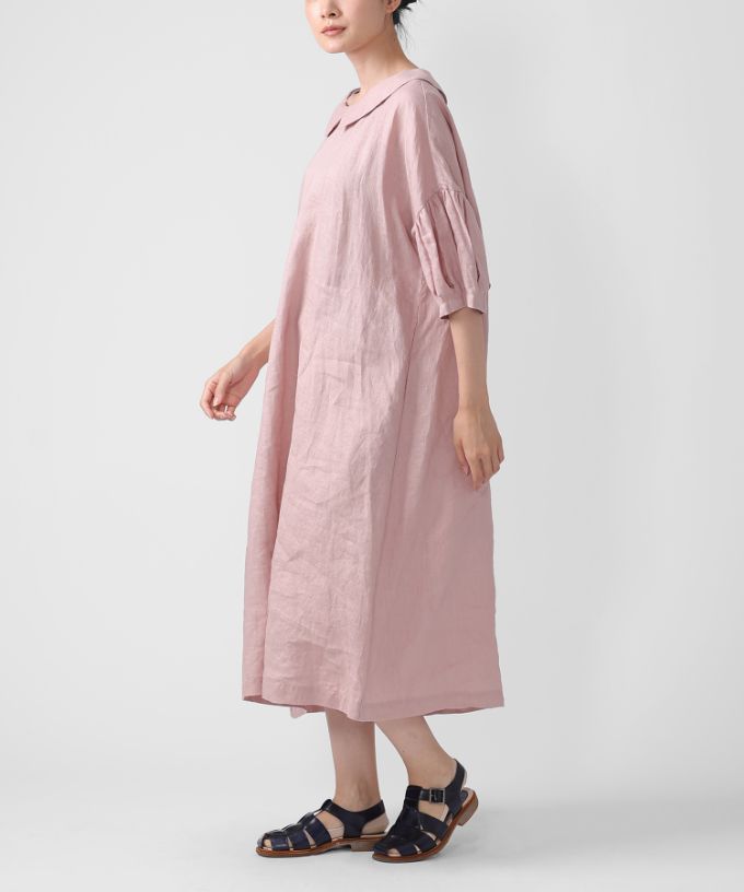 アガサドレス　リネンの丸襟バルーンスリーブドレス