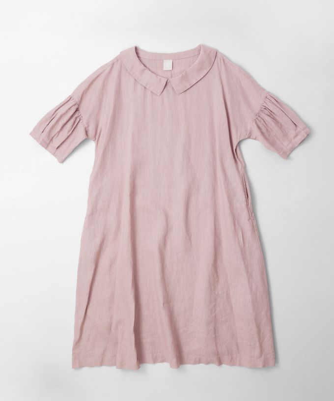 アガサドレス　リネンの丸襟バルーンスリーブドレス