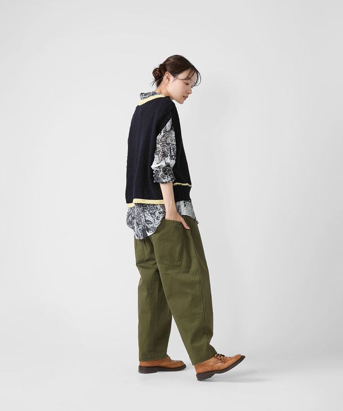 再入荷カーキ】マオパンツロングチノ/ロング丈 人気の定番チノ素材