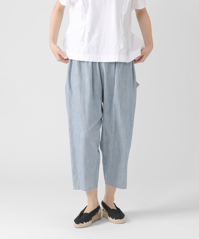 マオパンツ・30 インディゴツイルセルビッチ素材のストライプマオパンツ