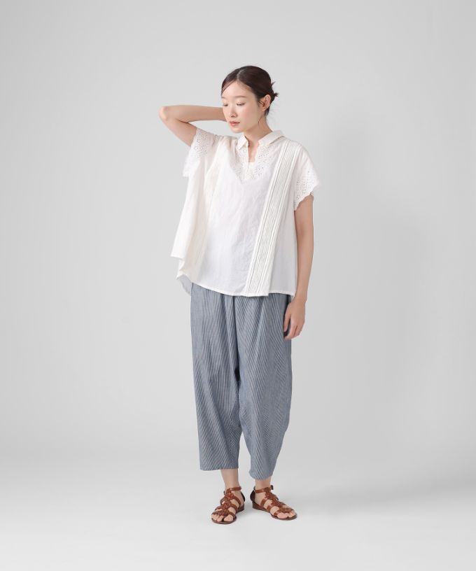 マオパンツ・30 インディゴツイルセルビッチ素材のストライプマオパンツ