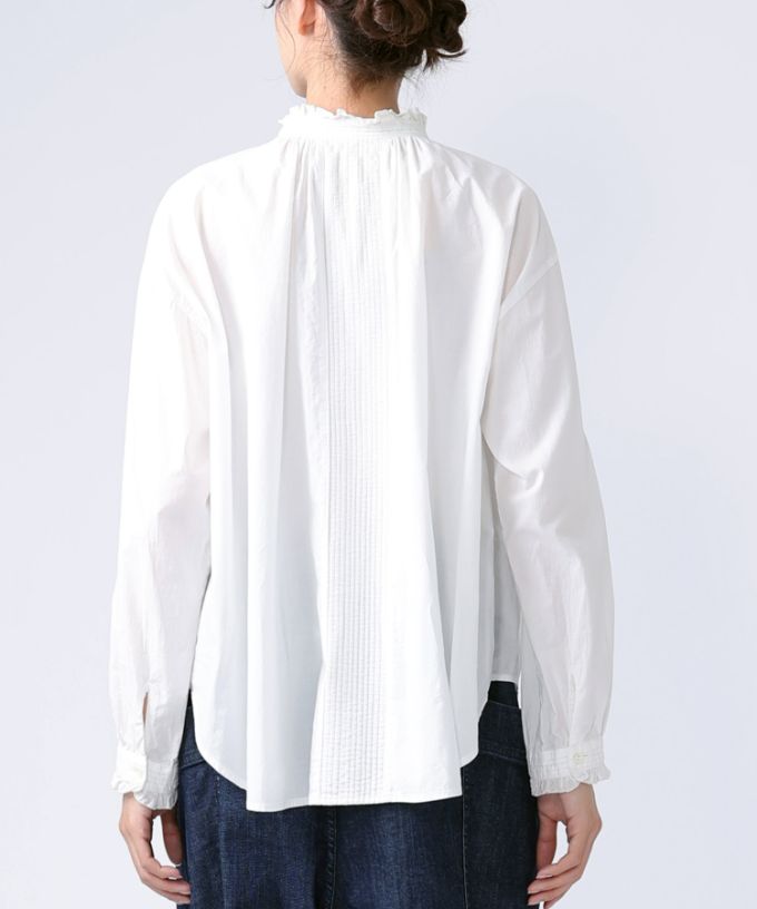 シェリー・E/G コットンの立ち襟ギャザーブラウス 白/ITEM,JACKET