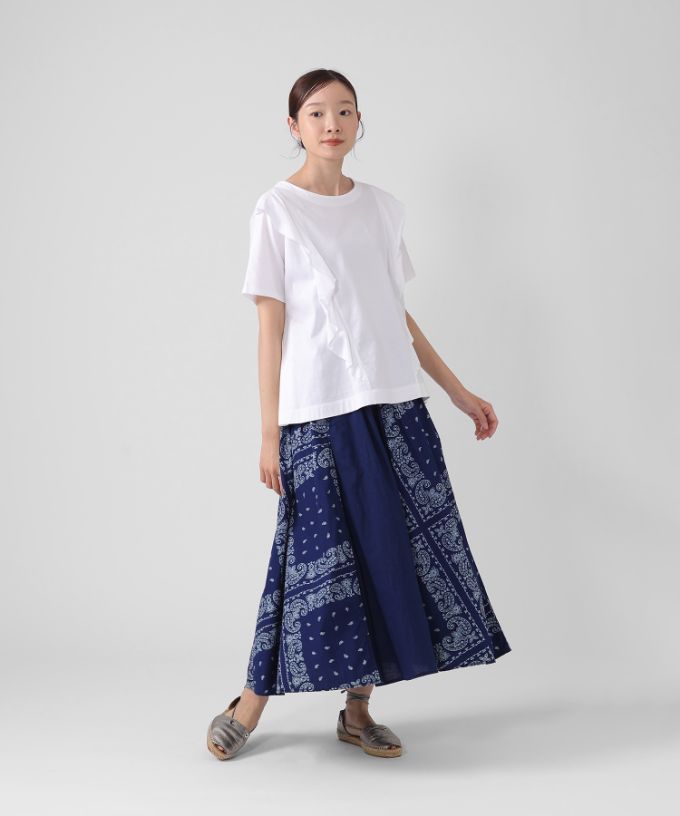 ビバスカート・B インディゴ抜染バンダナ柄のタックスカート/ITEM