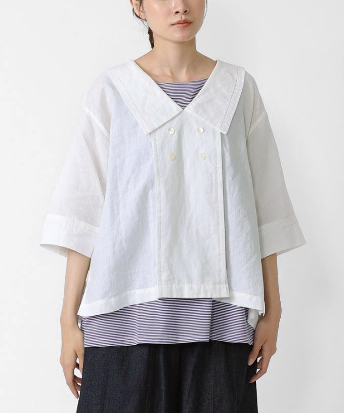 【SALE】シャテラ　コットンリネンのセーラーカラーブラウス