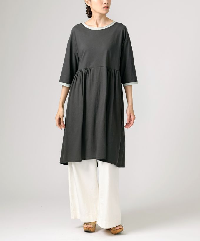 【SALE】ロザリーチュニ　ドライタッチの天竺コットン切り替えチュニック