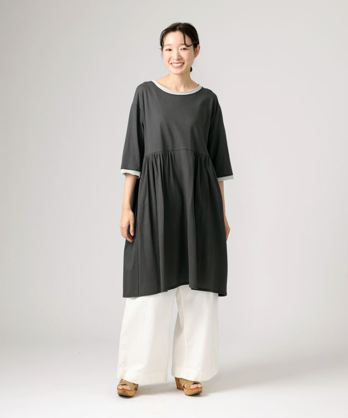 【SALE】ロザリーチュニ　ドライタッチの天竺コットン切り替えチュニック