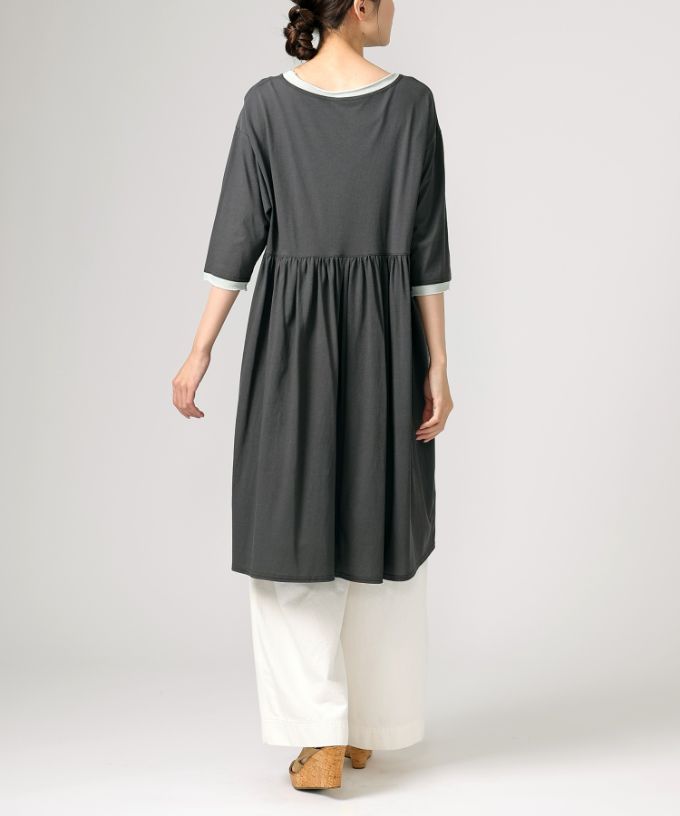 【SALE】ロザリーチュニ　ドライタッチの天竺コットン切り替えチュニック