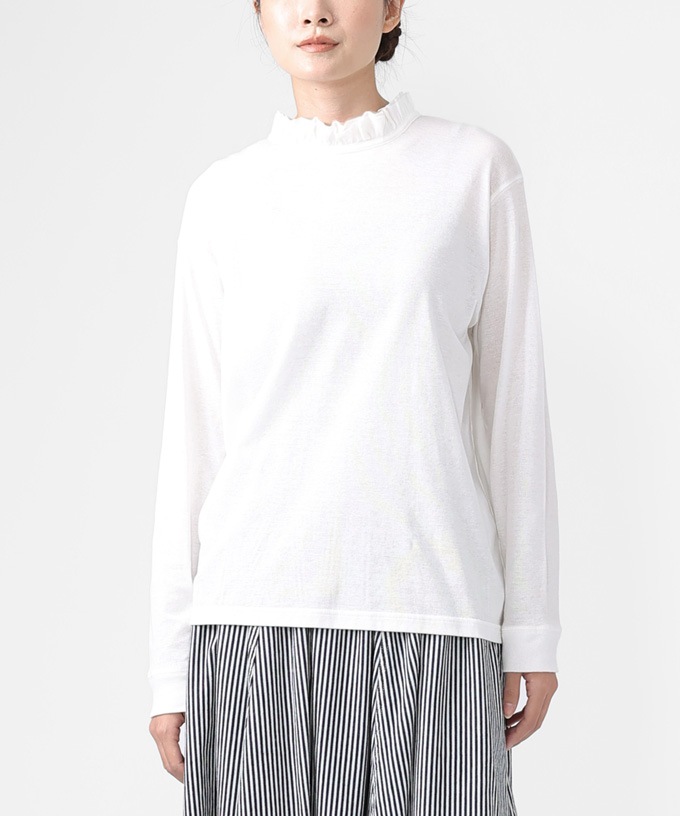 エアロトップ　コットンフリルネックトップ