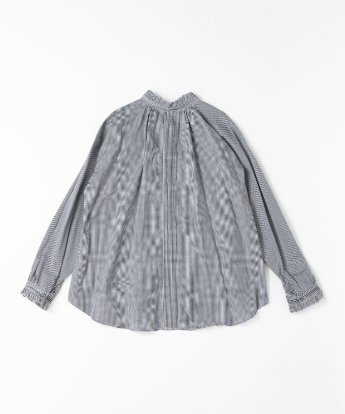 シェリー・F　ギンガムチェックの立ち襟ギャザーブラウス　