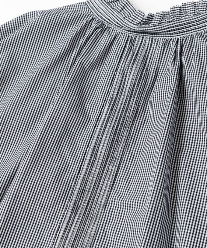 シェリー・F　ギンガムチェックの立ち襟ギャザーブラウス　