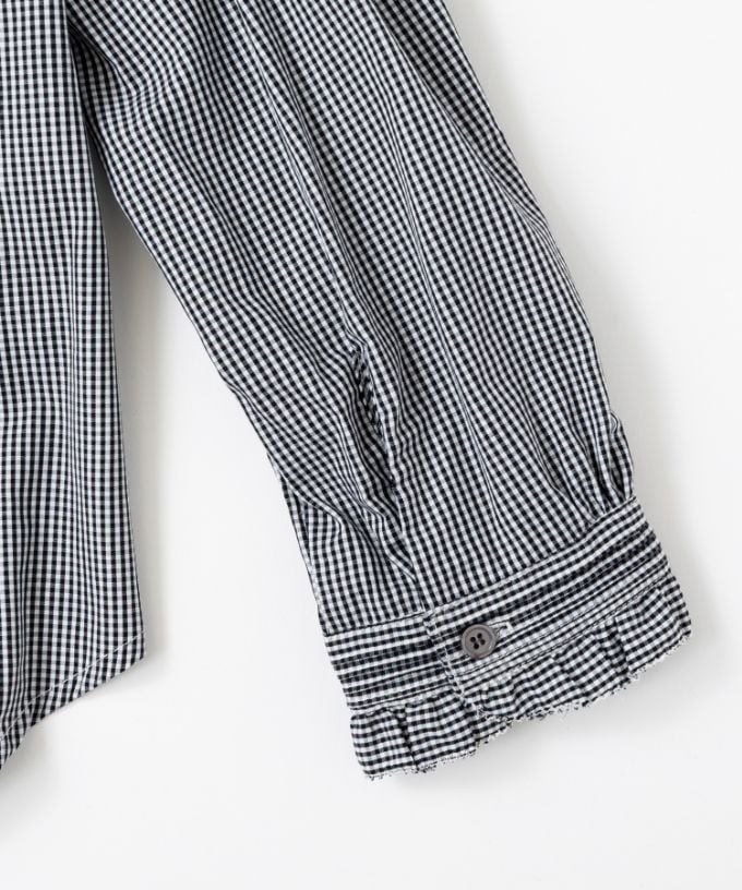 シェリー・F　ギンガムチェックの立ち襟ギャザーブラウス　