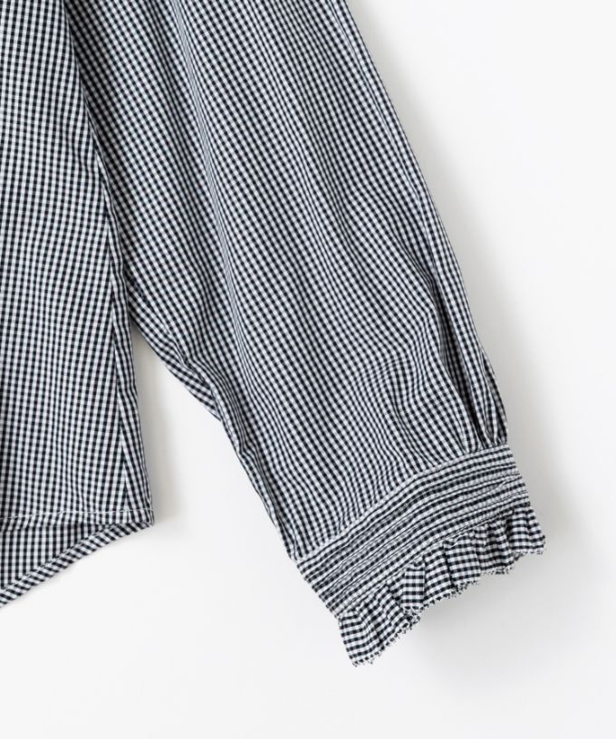 シェリー・F　ギンガムチェックの立ち襟ギャザーブラウス　