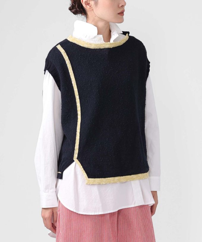 ピテトップ　コットンスラブの配色ニットトップス