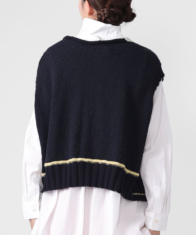 ピテトップ　コットンスラブの配色ニットトップス