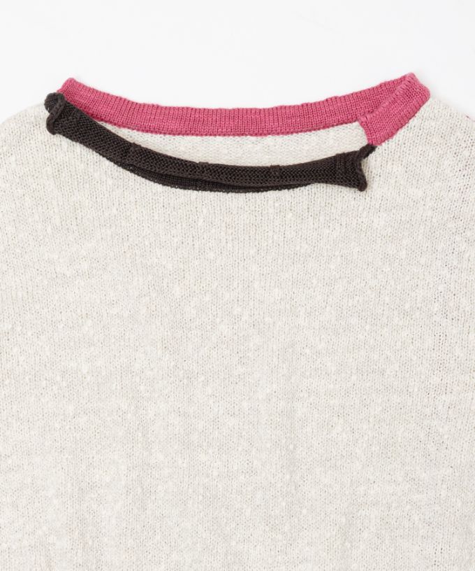 ピテトップ　コットンスラブの配色ニットトップス