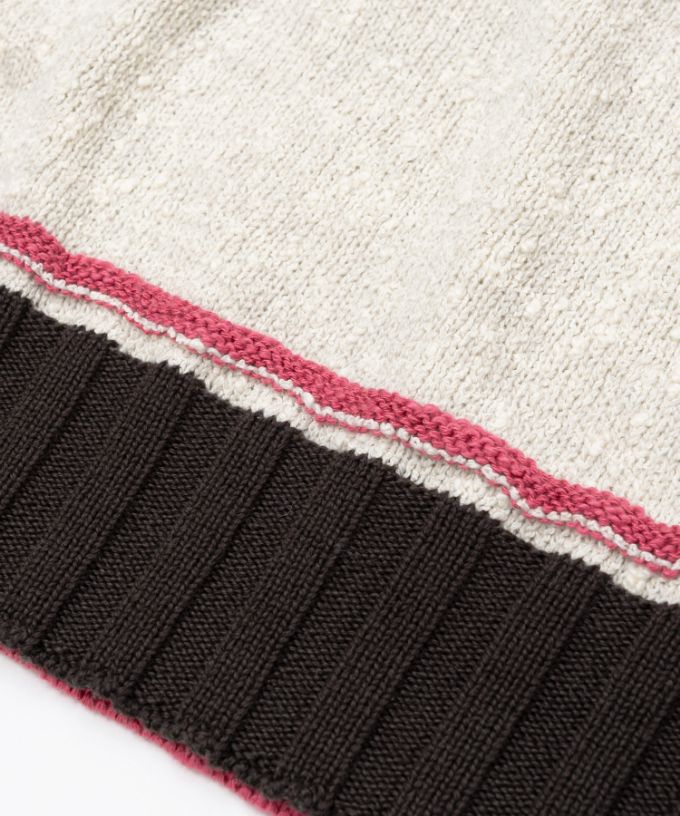 ピテトップ　コットンスラブの配色ニットトップス